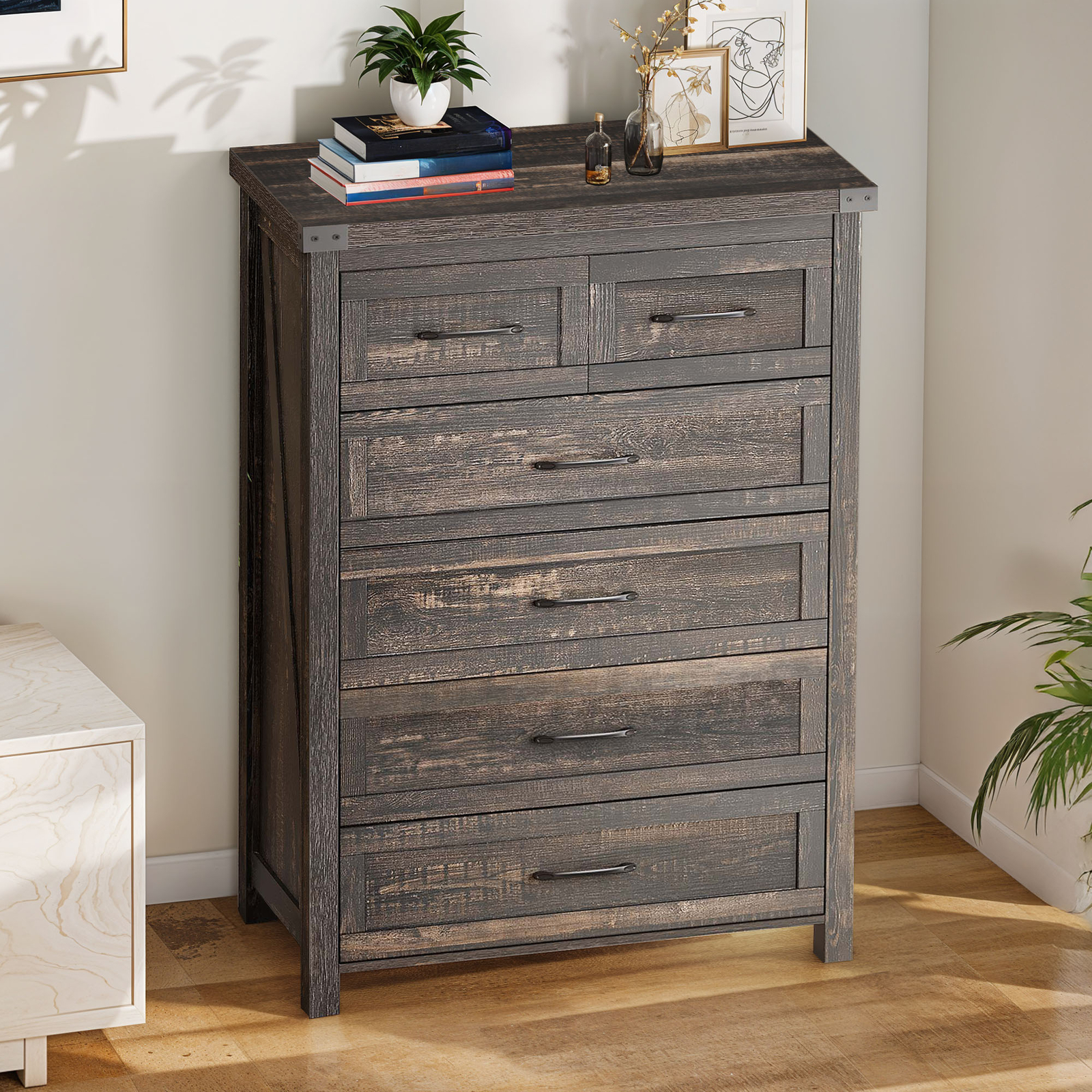43 Inch Rustic Wood 6-Drawer Dresser Farmhouse Bedroom Storage Cabinet