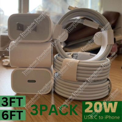 3X Lot 20W USB-C Power Adapter Block PD Fast Charger Cord For iPhone 14 13 12 8