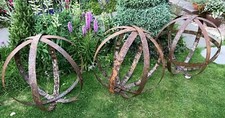 Garden Metal Sphere Sculpture Reclaimed Rusty Whisky Barrel hoop ring 57-65cm