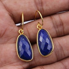 lapis lazuli Gemstone 18K Gold Plated 925 Silver Dangle Earrings Jewelry