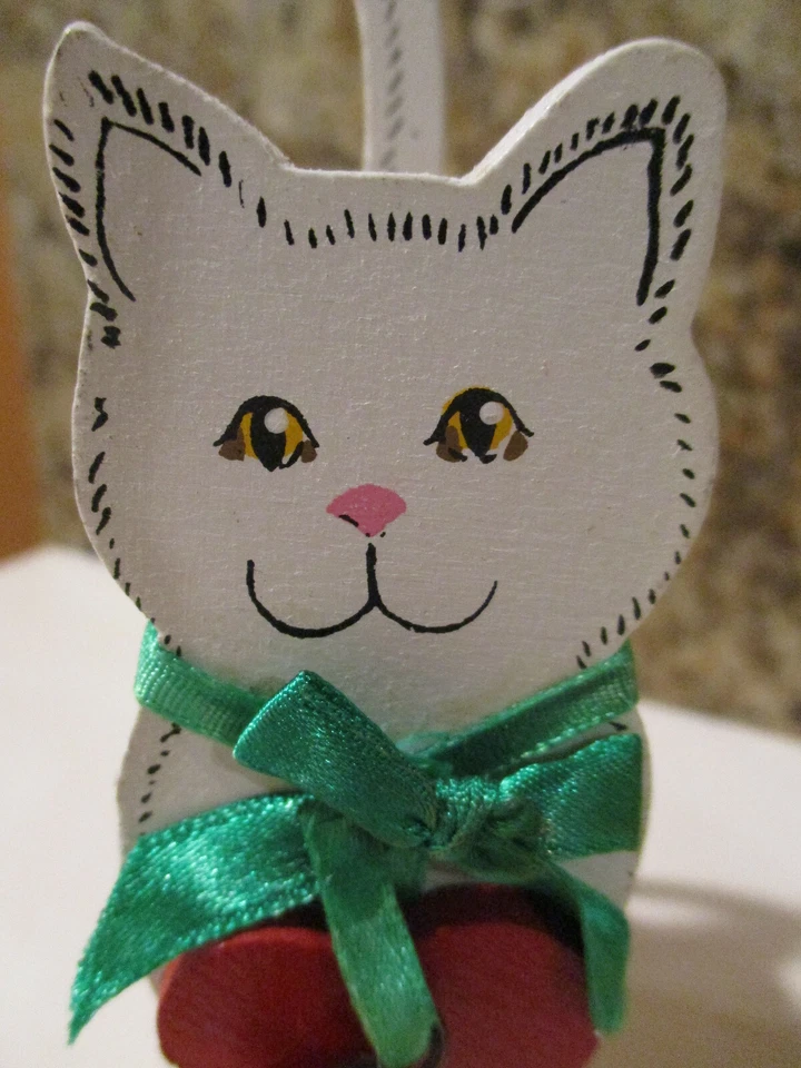 2 adornos navideños vintage para gatos Kurt Adler cola larga gatito gatos 1991 madera  Foto 3 de 4