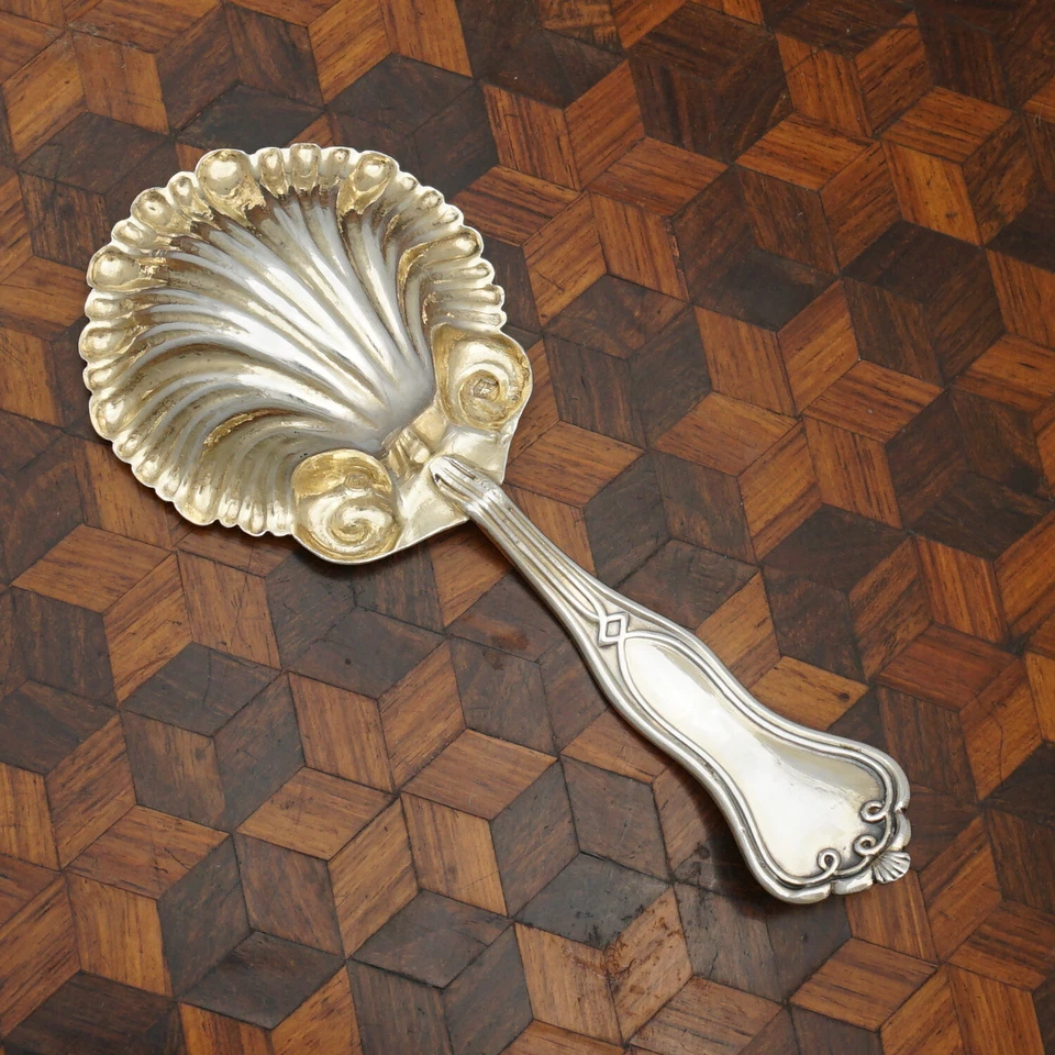 Antiguo carrito de té francés plateado cuchara, cuchara, tazón festoneado Foto 4 de 4