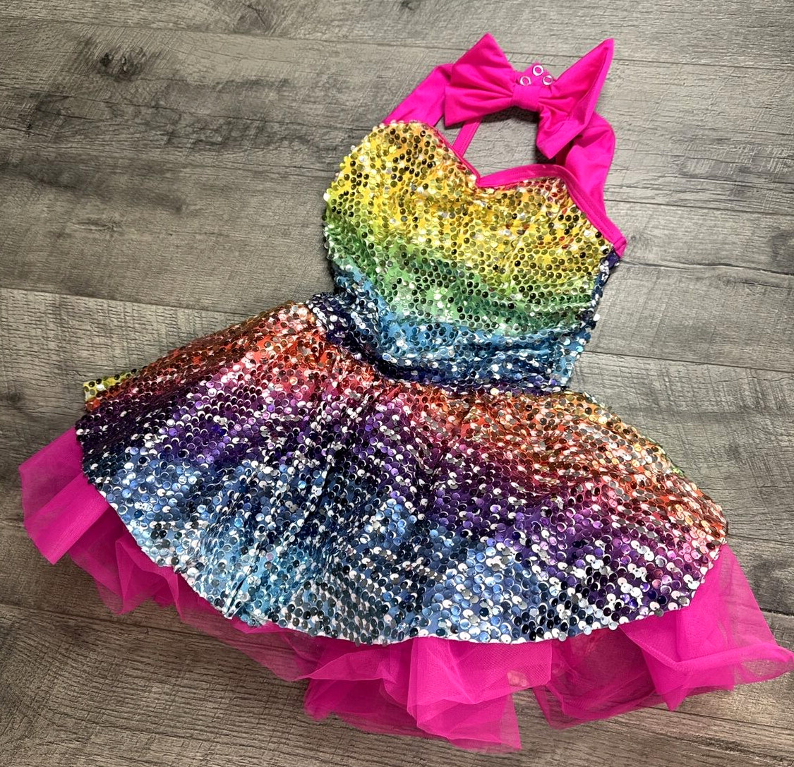 Weissman Dance Costume Girls Large LC Pink Sequins Tu… Gem