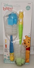 DISNEY BABY WINNIE THE POOH BOTTLE BRUSH w/NIPLE BRUSH INSIDE HANDLE. BLUE/GREEN