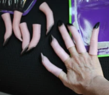 10 Horror Witch Zombie Finger Tips Black Nails Claw Halloween Costume Accessory