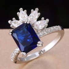 2.5CT Simulated Sapphire Ring Silver Plated Anniversary Ring For Valentine Gifts