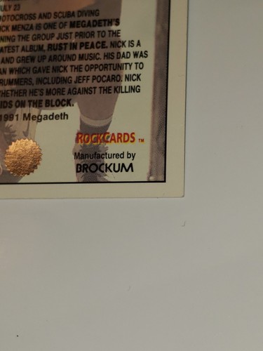 1991 Brockum RockCards #260 Nick Menza Megadeth Rock 🎸 Hair Metal Band Cards - Picture 9 of 10