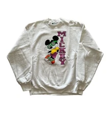 Vintage 80s Disney Sweatshirt Mickey Mouse Sweater White Size Large RARE Unisex