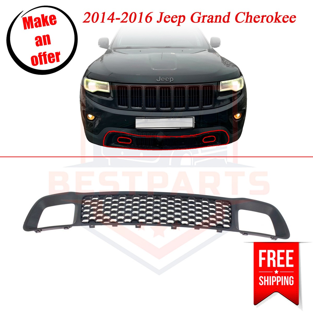 Bumper Grille CH1036128 68141936AD plastic for 2014-2016 Jeep