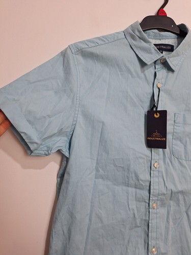 Mens Short Sleeve Shirt Button Up Blue Size Medium Industrialize Brand New - Picture 4 of 12