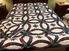 New ListingVintage Double Wedding Ring/Star Scalloped Edge Quilt Comforter w/Shams 90"x96"