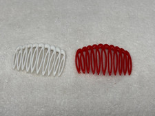 Vtg Hair Side Combs Goody USA Hong Kong White Red - Set of 2