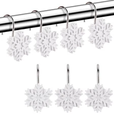 Snowflake Shower Curtain Hooks Rings,12pcs Christmas Snowflake Shower Curtain...