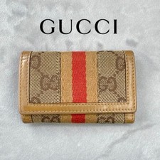 GUCCI 6 Key GG Canvas Key Case Shelley Line Natural Leather From JP