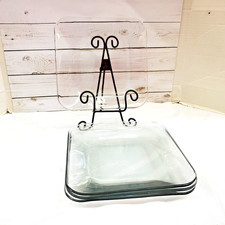Vintage Thick Clear glass square dinner plates 4