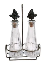 Vintage Crystal Oil & Vinegar Cruet Set In Silver Plated Caddy By Mikasa 