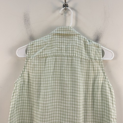 Ralph Lauren Womens 8 Blouse Top Tank Button Collar Green Plaid Linen 14162 - Picture 8 of 8