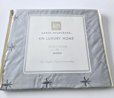 Karen Neuburger Euro Pillow Sham Alexia Gray Grey Silver Embroidered 