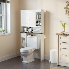 Over the Toilet Storage Cabinet with 7 Shelves, Imitation Walnut Grain above Toi