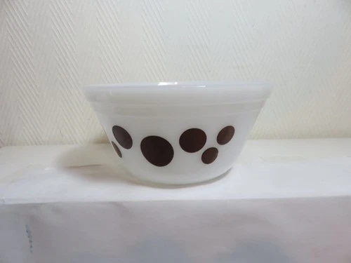 Vintage  Federal milk glass 5 inch brown polka dot mixing bowl excellent
