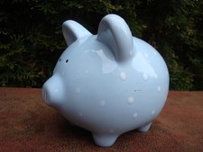 Light Blue and White Polka Dot Ceramic Piggy Bank