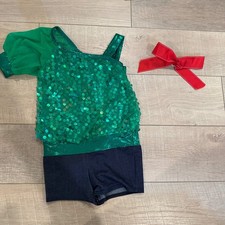 A WISH COME TRUE GIRLS GREEN COMPETITION DANCE COSTUME JAZZ TAP ISC 6X-7 V1686