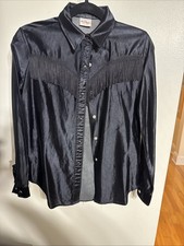 VTG 70s 80s ELY CATTLEMAN WESTERN SHIRT PEARL SNAP BLACK SIZE 9/10