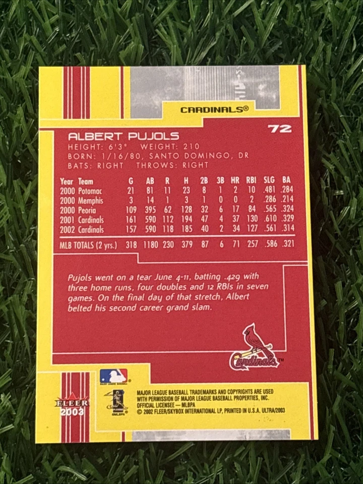 2003 Fleer Ultra #72 Albert Pujols St. Louis Cardinals - Image 2 of 2