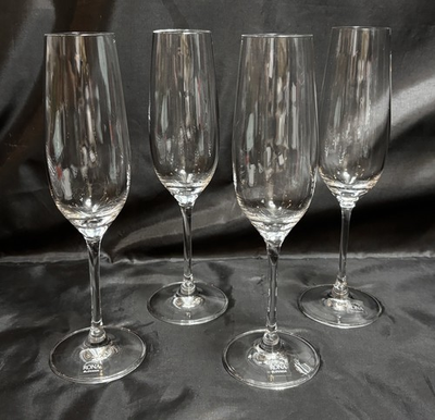 #ad #ad Set of 4 New W Stickers Rona Slovakia 9 ½” Champagne Flutes Champagne Glasses $50.00