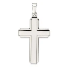 Sterling Silver Polished w/Edge Lines Large Latin Cross Pendant 6.37gm L-56.7 mm