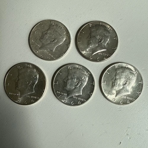 5x Kennedy Half Dollars 1964 - 90% Silver Free Shipping