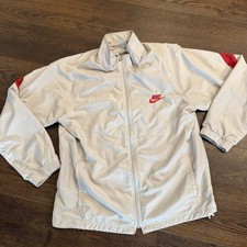 Nike Windbreaker Jacket White Red Swoosh Retro Style Gray Tag Men s Size Large