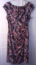 Tahari Arthur S Levine Dress Women's Sz 6 Cap Sleeve Square Neckline Black PInk