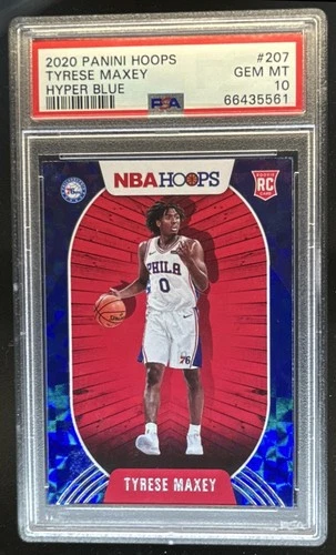 2020-21 Panini Hoops Tyrese Maxey RC Hyper Blue Rookie #207 76ers PSA 10