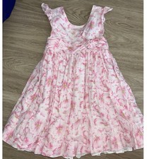 Ralph Lauren Girls Pink Floral Lily Cotton Ruffle Dress Size 5 Rosette Accent