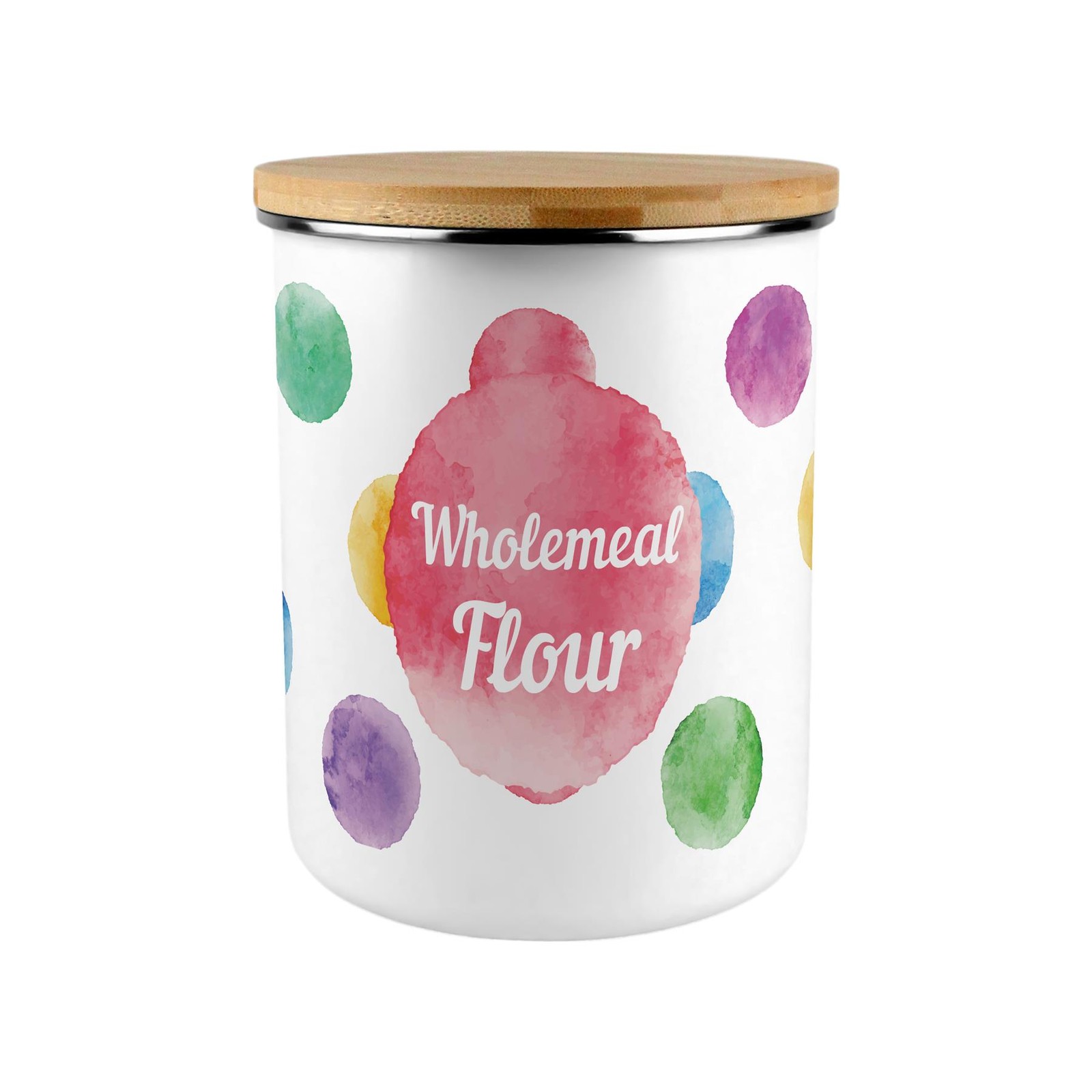 Polka Dots Wholemeal Flour Storage Canister - XL Enamel Container Home Gift