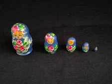 Vintage Matryoshka Russian Nesting Dolls Hand Painted Floral Wood Set