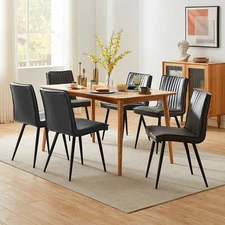 Set of 4 Faux Leather Dining Chairs  Padded Kitchen Chairs Armless Grey Modern
