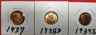 1937 1938D 1939S Lincoln Cent Lot of 3 / AU to BU / Low Shipping / Coin #S895
