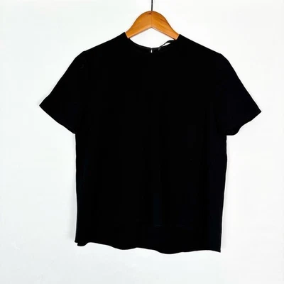 Jenni Kayne Short Sleeve Black Blouse Shirt Boxy Size XS Keyhole