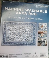 Vowkten 5x7 Area Rugs Chinoiserie-Style Floral Vintage Large Washable Rug Non