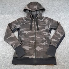Athleta Hoodie Sweatshirt Womens Small Gray Camo Full Zip Fleece Lined Triumph