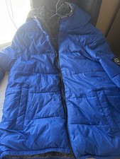 Abercrombie Kids Boys Blue Puffer Jacket Faux Fur Lined Hooded Size 15/16