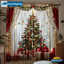 2pcs Christmas Curtains Minimalist Luxury Holiday Red & Golden Curtains for Home