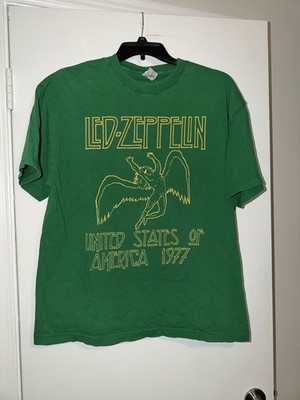 Led Zeppelin Falling Icarus 1977 North American Tour Green T-Shirt Size XL