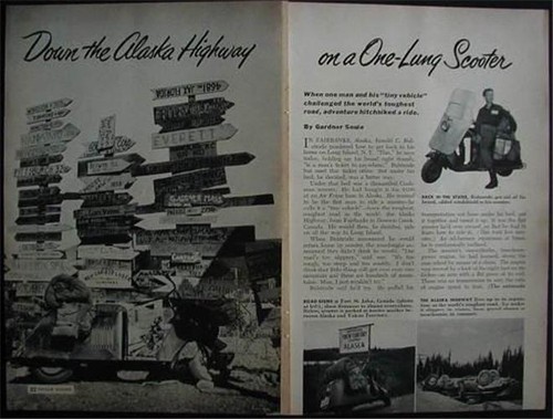 Riding Alaskan Highway on a CUSHMAN MOTOR SCOOTER 1952 pictorial