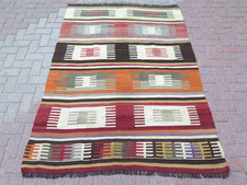Vintage türkischer Wollteppich, handgewebter Bodenteppich, Vorleger, großer Kelim 58"x81"