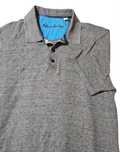 Robert Graham Champion Polo Cotton Short Sleeve Shirt Gray Floral Collar Men's M
