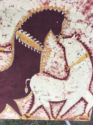 VINTAGE BALI BATIK Original MODERN PRIMITIVE Men Horse Cave Art