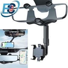 Car Rearview Mirror Phone Holder 360 Rotatable Retractable Phones Mount Stand